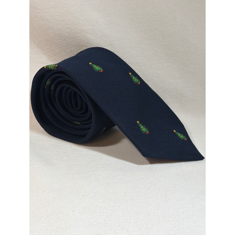Cape Cod Neckwear Mens Navy Blue Christmas Tree Embroidered Holiday Tie